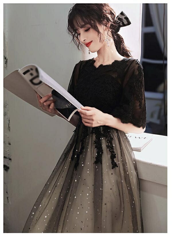 結婚式ワンピース パーティードレス ロング丈 ミモレ丈 母親 結婚式 五分袖 ラウンドネック バイカラー 透け感 成人式 同窓会 ドレス 大人 ピアノ 発表会 Aライン ステージドレス 二次会 ウエデ