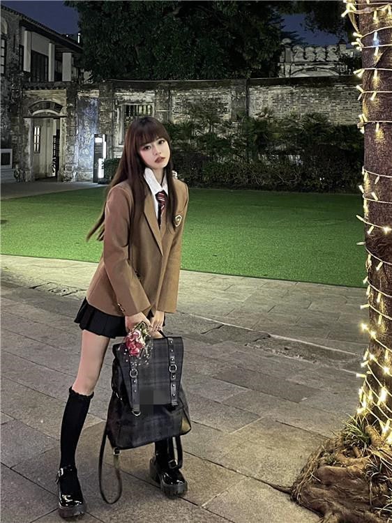 秋冬に着たい ひと足お先にボア2023はボアで決まり 秋ジャケット 秋アウター スーツスーツJK制服長袖スーツスーツ白シャツハイウエストプリーツギャル四点セット