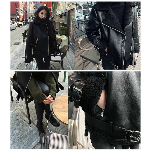 Qoo10] ムートンコート ライダース ジャケット