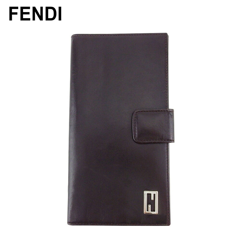 長財布 Wホック 財布 FFプレート レディース メンズ ブラウン シルバー 中古