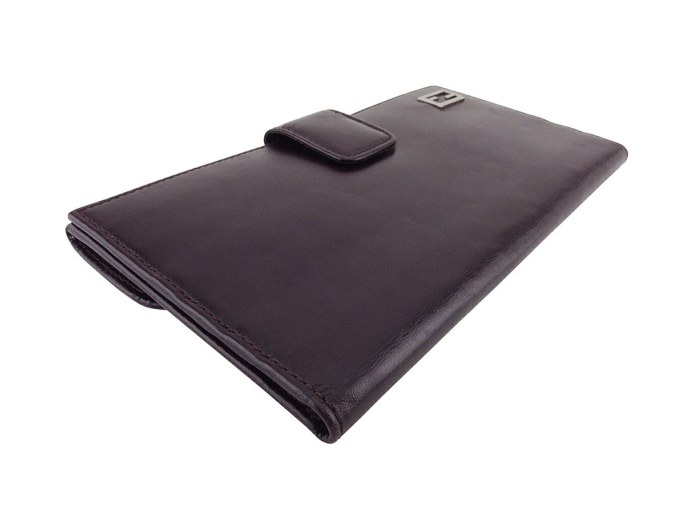 長財布 Wホック 財布 FFプレート レディース メンズ ブラウン シルバー 中古