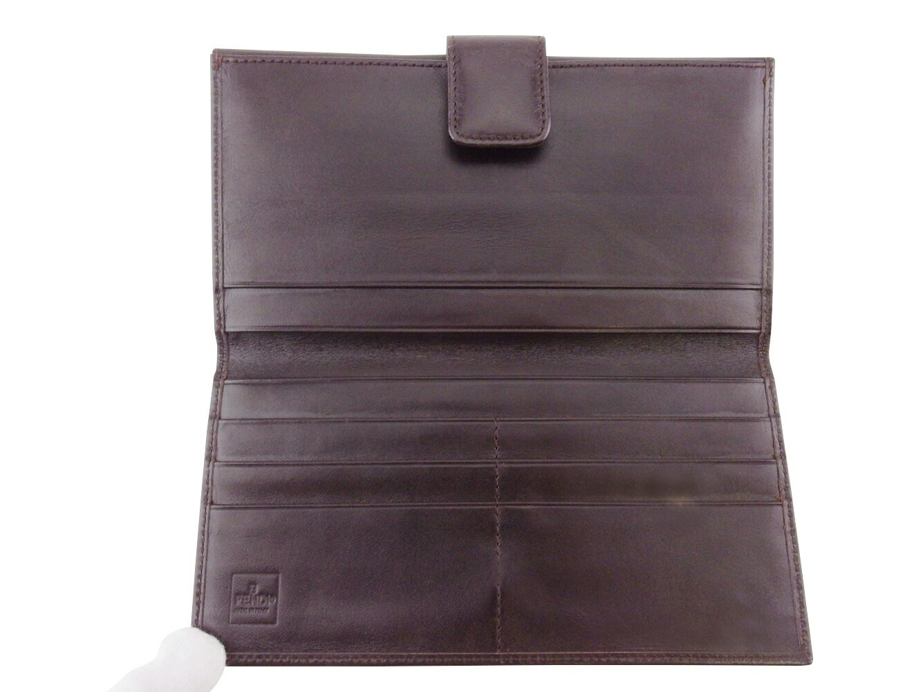 長財布 Wホック 財布 FFプレート レディース メンズ ブラウン シルバー 中古