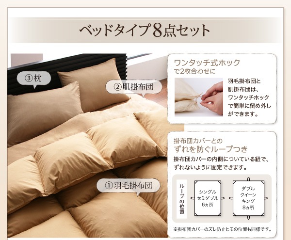 羽毛布団10点セット ダックダウンタイプ ベッドタイプ キング　ふんわり軽くて暖かい羽毛布団