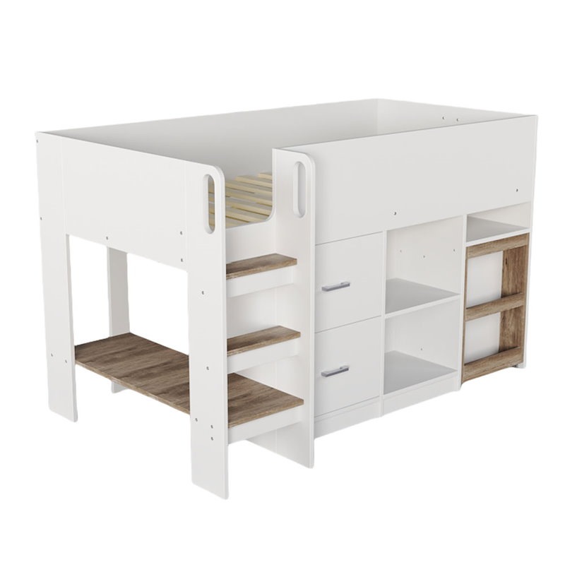 システムベッド ロフトベッド 階段付き S 木製 高さ120cm ホワイト