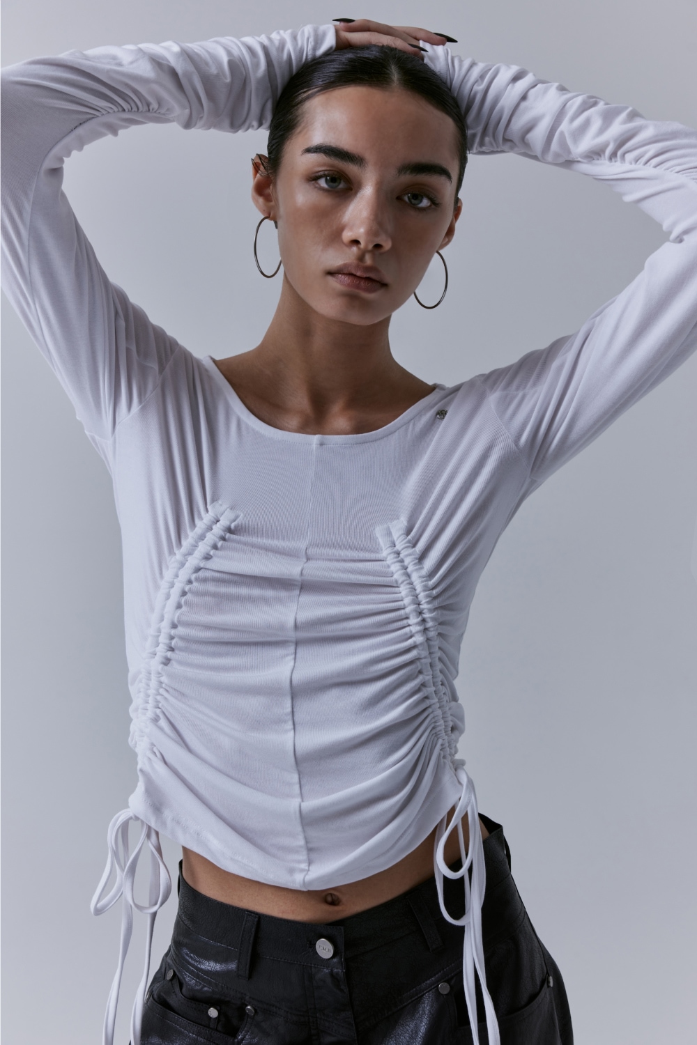 [TREEMINGBIRD]★ Multi String Shirring Long Sleeve (2色) TREEMINGBIRD】 MULTI STRING SHIRRING LONG SLEEVE : BLACK T