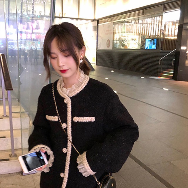 ツイードジャケット ノーカラージャケット レディース ジャケット アウター ミディアム丈 ラメ フリル パーティー エレガント カジュアル きれいめ 通勤 オフィス ママコーデ a4497