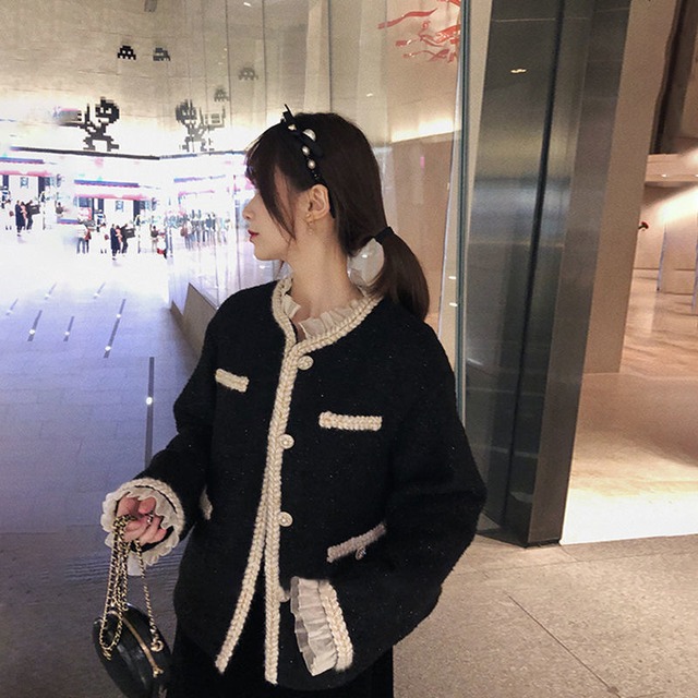 ツイードジャケット ノーカラージャケット レディース ジャケット アウター ミディアム丈 ラメ フリル パーティー エレガント カジュアル きれいめ 通勤 オフィス ママコーデ a4497