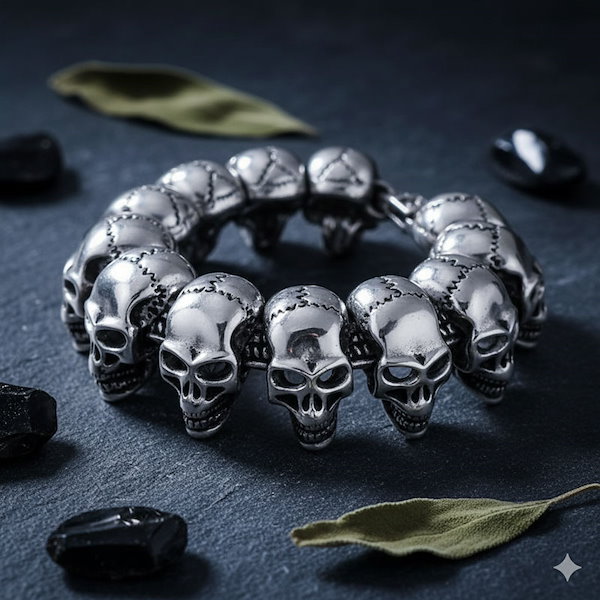 2 スカル ドクロ ブレスレット Qoo10] ステンレス スカル ブレスレット ドクロ