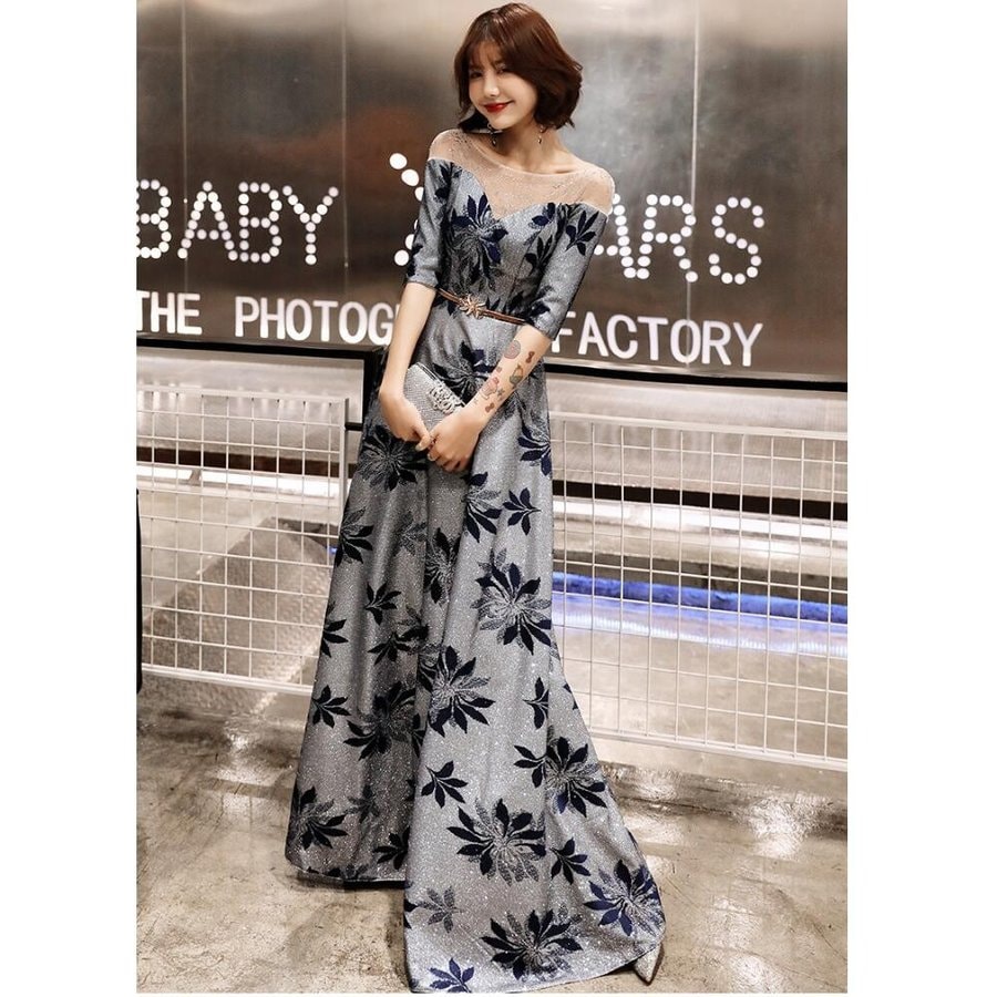 ウエディングドレス ロング丈ドレス 花柄 上品 袖あり パーディードレス 結婚式 披露宴 二次会 謝 ウエディングドレス ロング丈ドレス 花柄 上品 袖あり パーディードレス 結婚式 披露宴 二次会 謝