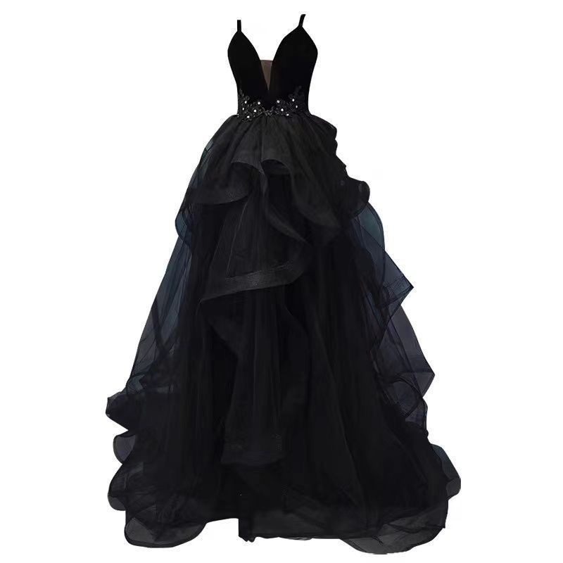 追加演奏会ロングドレス韓国ファッション入学式卒業式 礼服 ブラックイブニングドレスホスト卒業気質誕生日ドレス成人式