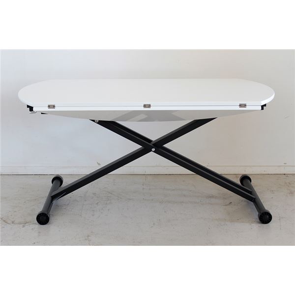 折りたたみ式天板付き 昇降テーブル/ローテーブル ホワイト 幅120cm スチール製脚付き アイルス アイル 組立品