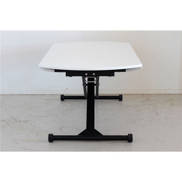 折りたたみ式天板付き 昇降テーブル/ローテーブル ホワイト 幅120cm スチール製脚付き アイルス アイル 組立品