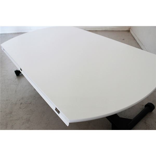 折りたたみ式天板付き 昇降テーブル/ローテーブル ホワイト 幅120cm スチール製脚付き アイルス アイル 組立品