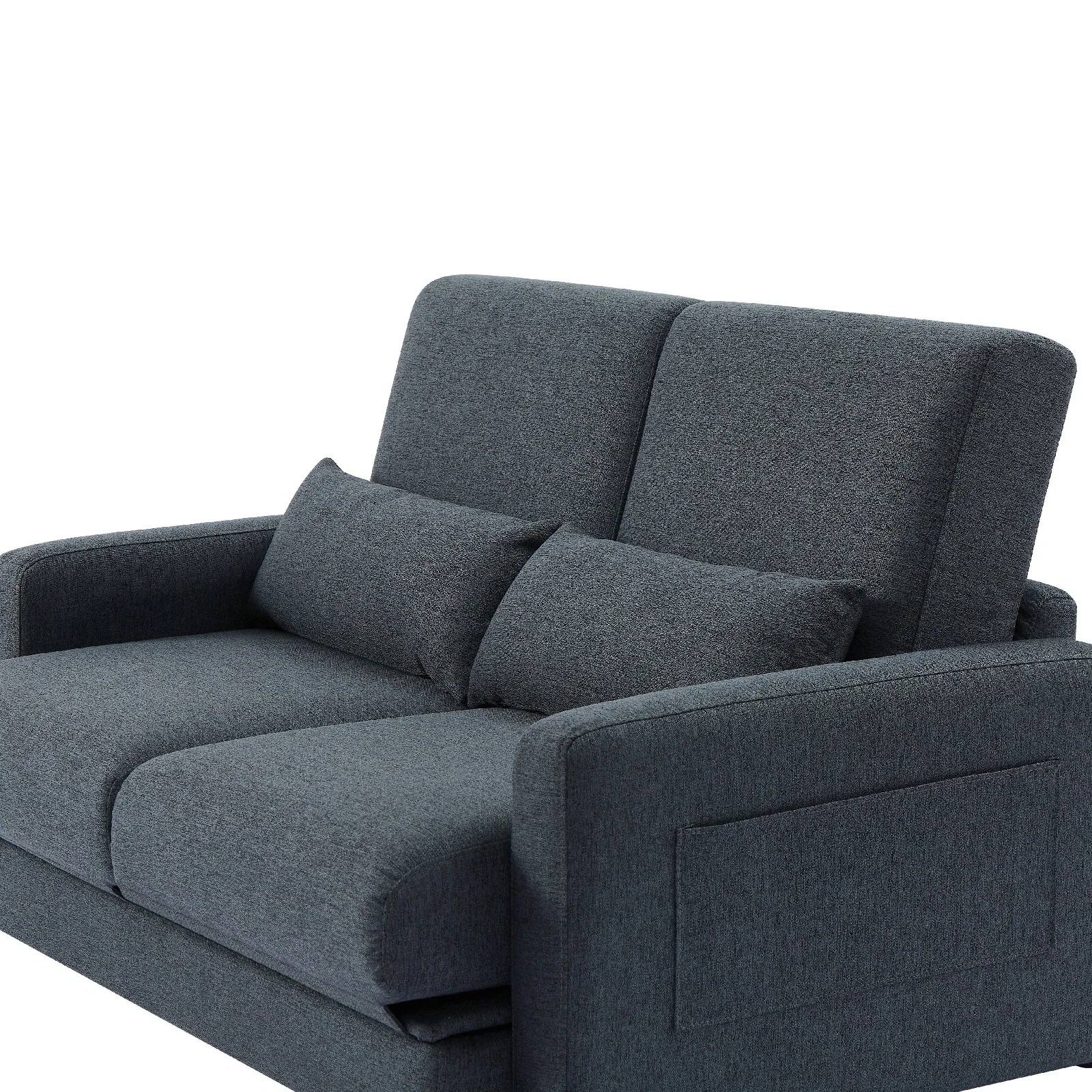 ソファ2人掛け収納付きファブリック両側に肘掛け付き木脚外し可ローソファ