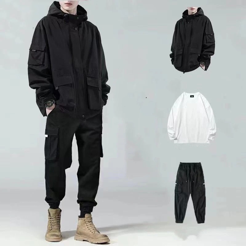 秋冬新作 メンズファッション3点セット ハンサム防風アウター+シンプルTシャツ+ゆったりカーゴパンツセット 母の日-0002657 秋冬新作 メンズファッション3点セット ハンサム防風アウター+シンプルTシャツ+ゆったりカーゴパンツセット 母の日-0002657