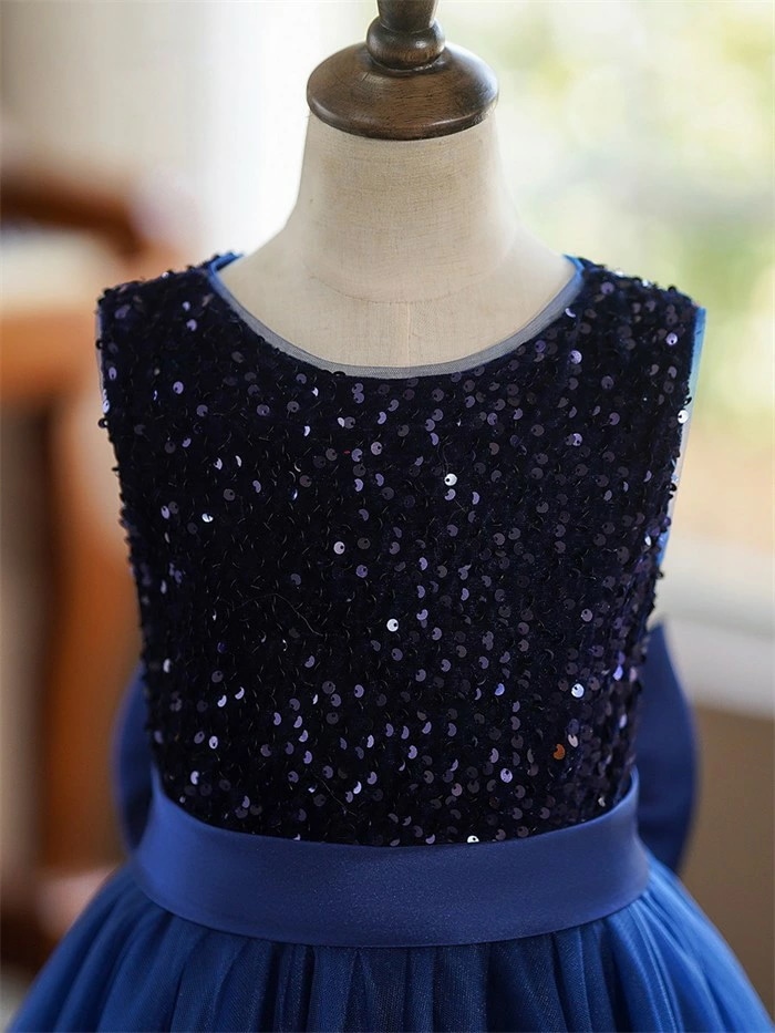 【期間限定特価】ピアノ発表会 ドレス 子供 女の子 ネイビー 紺色 発表会ドレス ノースリーブ 子ども ワンピース お祝い日 演奏会 音楽会 フォーマル 誕生日 撮影 パーティー ジュニア キッズ ロ