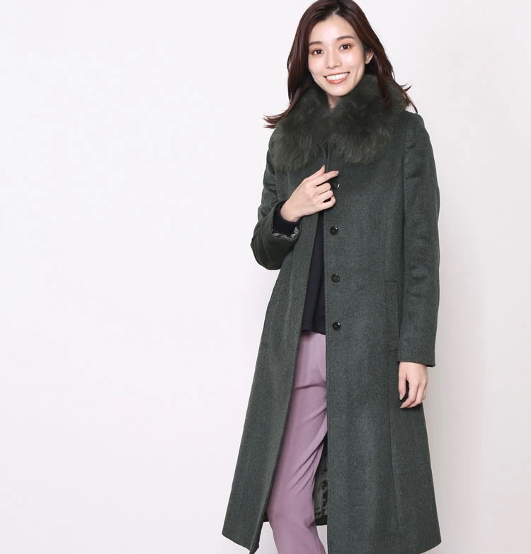 Filomo/フィローモカシミヤ100%ロングコートフォックスファー襟付きレディース Filomo/フィローモカシミヤ100%ロングコートフォックスファー襟付きレディース