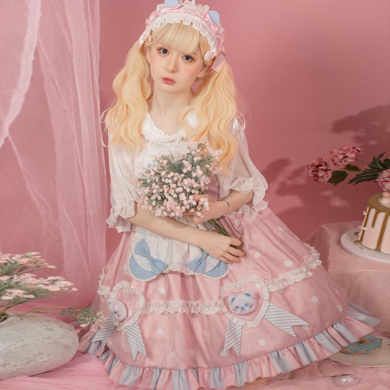 ロリータ メイド服 ワンピース エプロン付 ジャンパースカート