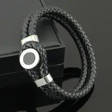 メンズ二重編み込みレザーブレスレット ラウンドブラックシェル本革ブレスレット メンズ二重編み込みレザーブレスレット ラウンドブラックシェル本革ブレスレット