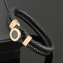 メンズ二重編み込みレザーブレスレット ラウンドブラックシェル本革ブレスレット メンズ二重編み込みレザーブレスレット ラウンドブラックシェル本革ブレスレット