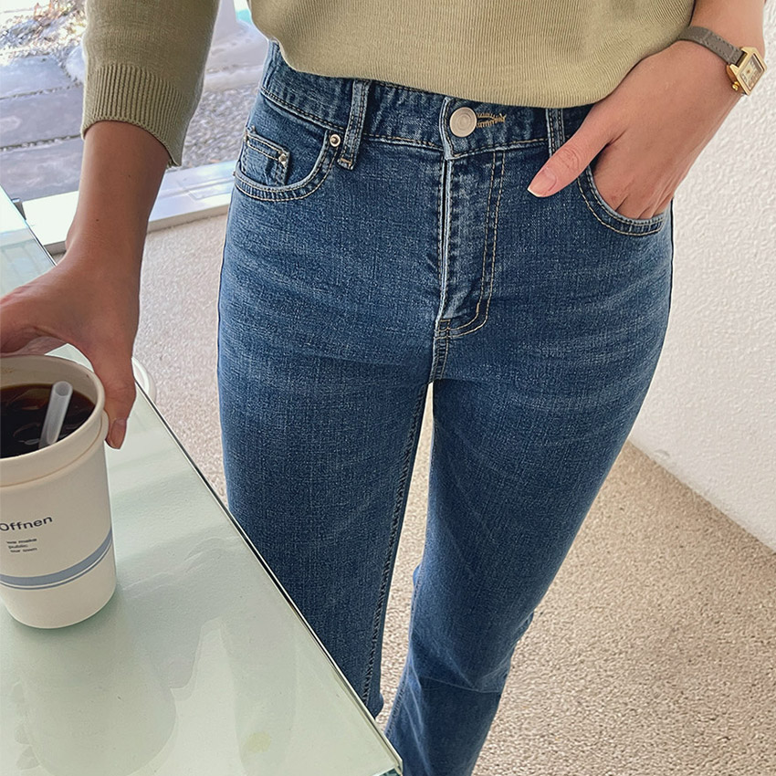 [tje0030] 韓国ファッション 2COLOR セミブーツカットデニムパンツ