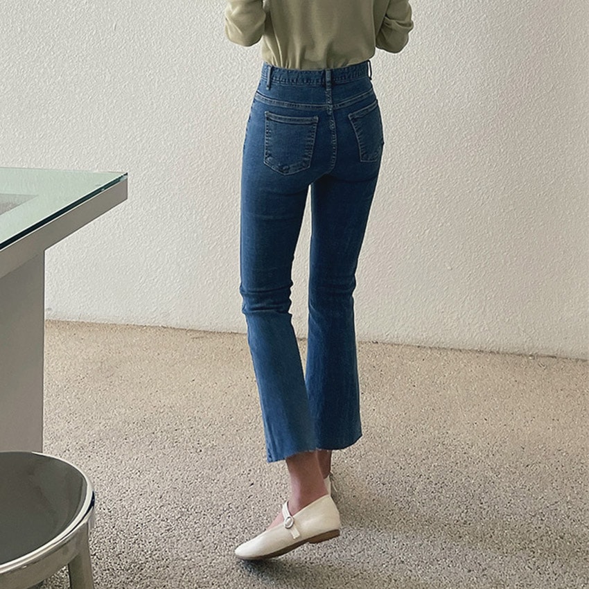 [tje0030] 韓国ファッション 2COLOR セミブーツカットデニムパンツ