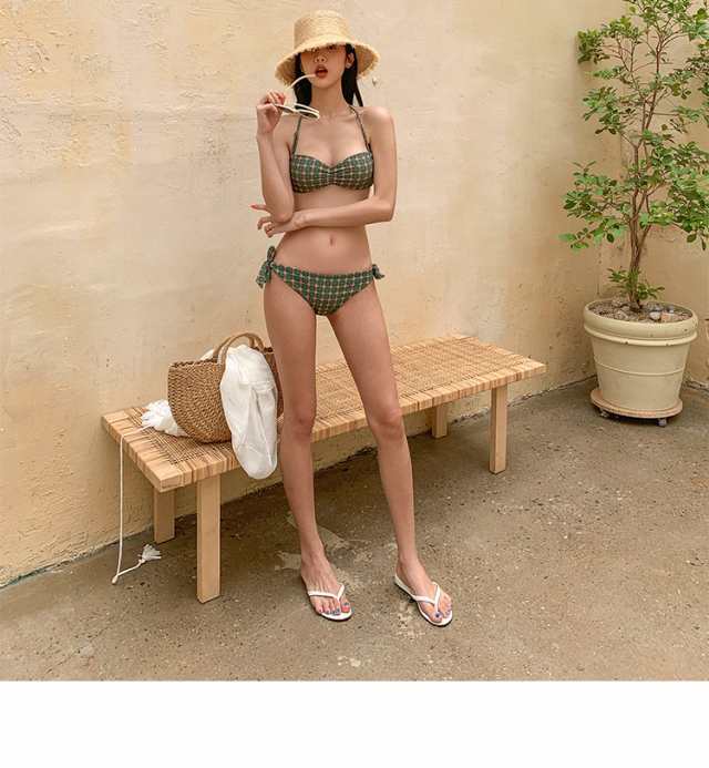 ホルターネック ビキニ 水着 レディース 紐ビキニ セパレート 胸元 谷間 谷間魅せ 盛れる セット 上下セット 2点セット ツーピース 可愛