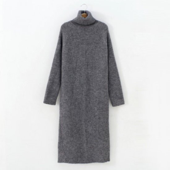 【取寄：納期2週間】ニットワンピース レディース セーターワンピース タートルネック ハイネック 長袖 シンプル 無地 ロング丈 カジュアル お出掛け おしゃれ プルオーバー ニットワンピ