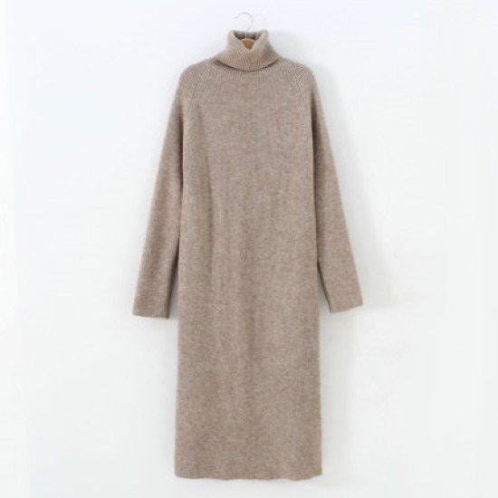 【取寄：納期2週間】ニットワンピース レディース セーターワンピース タートルネック ハイネック 長袖 シンプル 無地 ロング丈 カジュアル お出掛け おしゃれ プルオーバー ニットワンピ