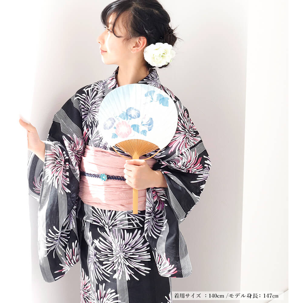 子供浴衣　単品　ジュニア　ジュニア浴衣　子供　浴衣　女の子浴衣　１４０　１５０　１６０　レトロ　お洒落　花火　黒　紫　ピンク