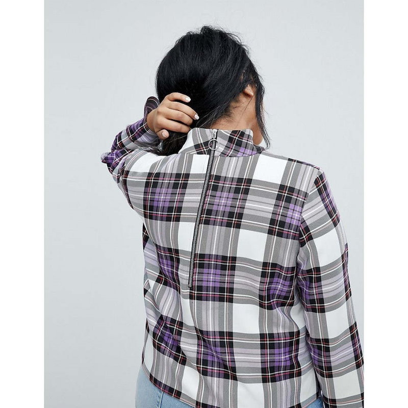 エイソス レディース トップス【ASOS CURVE Funnel Neck Check Top】Check print エイソス レディース トップス【ASOS CURVE Funnel Neck Check Top】Check print
