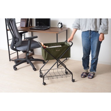 バスケットワゴン 折りたたみ キャスター付き ランドリー キッチン サイドワゴン 棚付き スチール グリーン ベージュ ブラック MIP-83