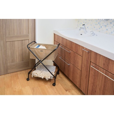 バスケットワゴン 折りたたみ キャスター付き ランドリー キッチン サイドワゴン 棚付き スチール グリーン ベージュ ブラック MIP-83