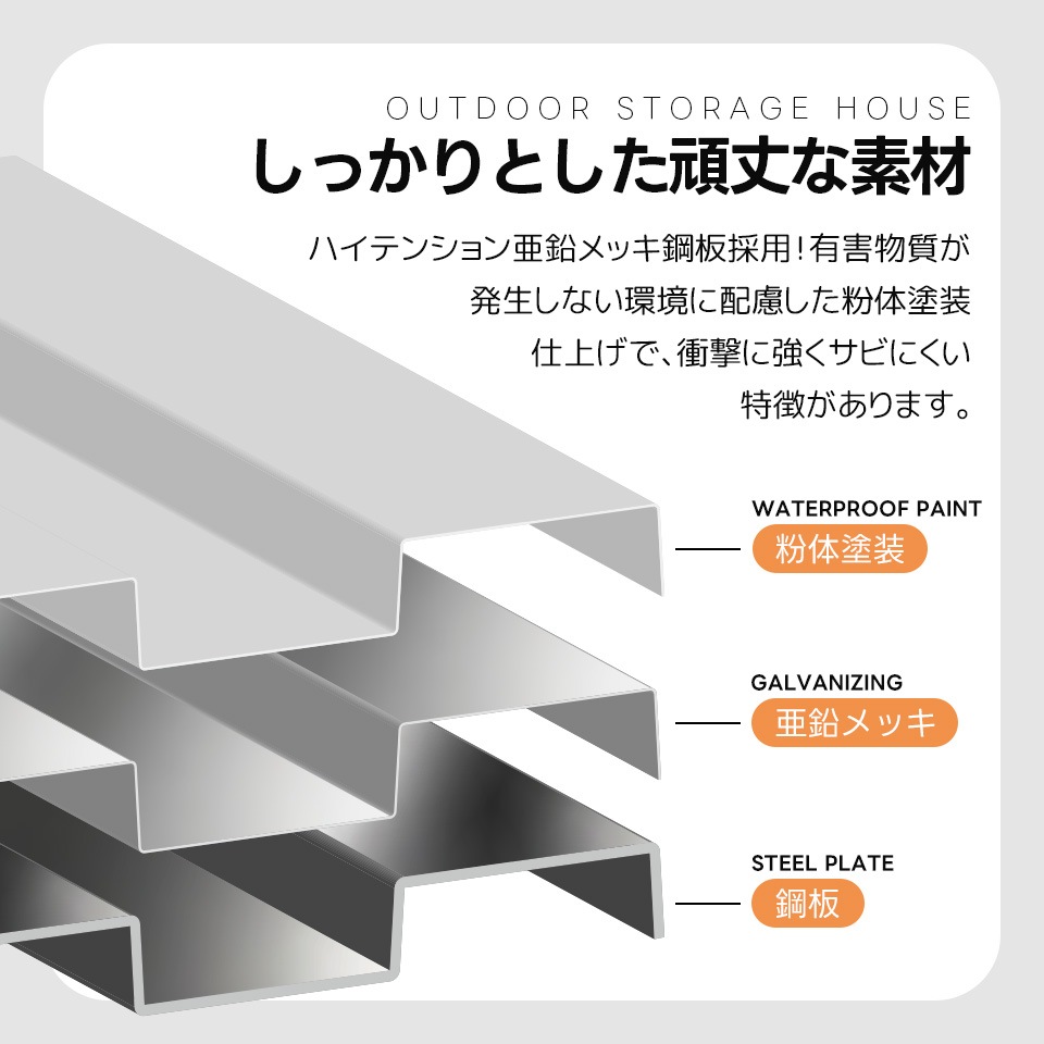 【当日出荷/141】【可動棚なし】物置 屋外 スチール 倉庫 床材補強フレーム付き 戸外収納庫 幅173*奥行き107*高193 物置き おしゃれ 大型 収納庫 屋外物置 防さび ベランダ 防水 ドア_16