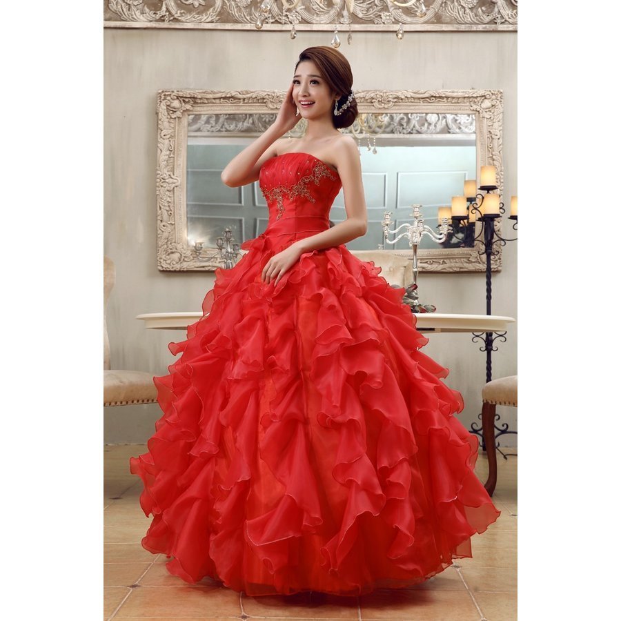 ウェディングドレス カラードレス 赤 演奏会 安い パーティードレス 披露宴 二次会 ロングドレス