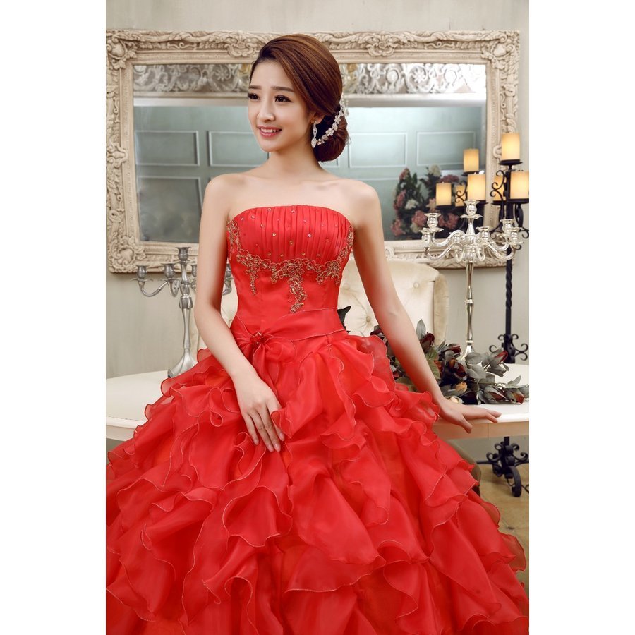 ウェディングドレス カラードレス 赤 演奏会 安い パーティードレス 披露宴 二次会 ロングドレス
