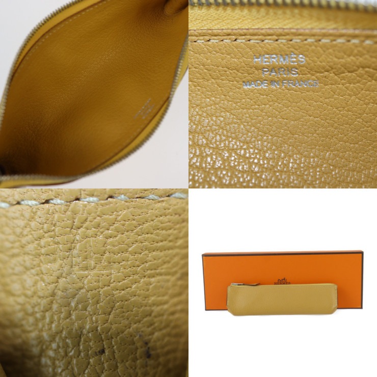 HERMES エルメス ペンケース - ピッコロ シェーブル イエロー系 シルバー金具 筆箱 小物入れ L刻印 本物保証 中古
