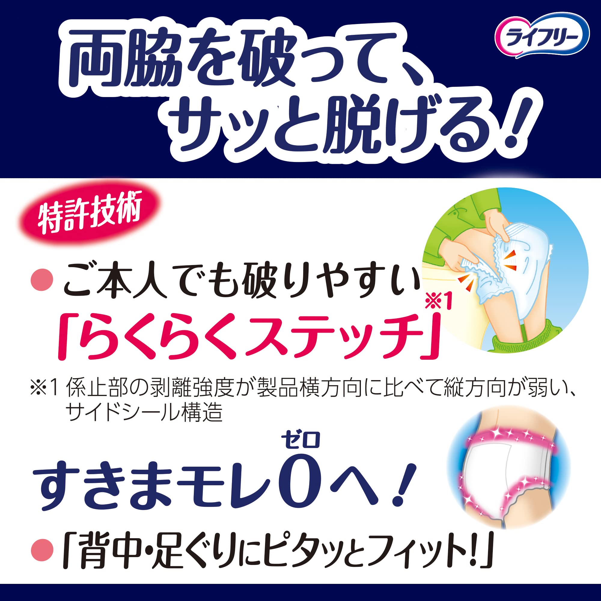 ライフリー パンツタイプ 尿とりパッドなしでも長時間安心パンツ Lサイズ 48枚(12枚×4) 7回吸収 【認知症の方にも安心】【ケース品】