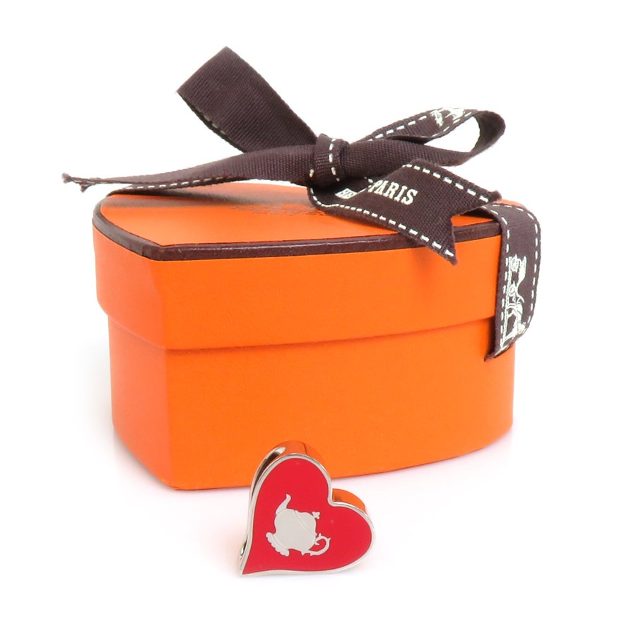 エルメス HERMES スカーフリング Tea Time メタル/エナメル シルバー/レッド レディース e57952g