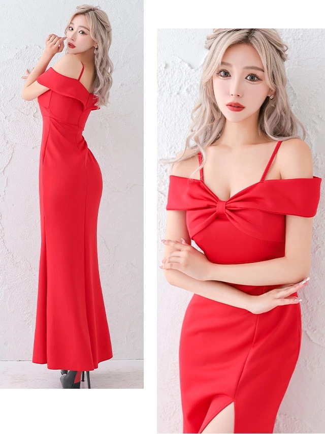 ロングドレス キャミドレス オフショルダー スリット キャバ ドレス