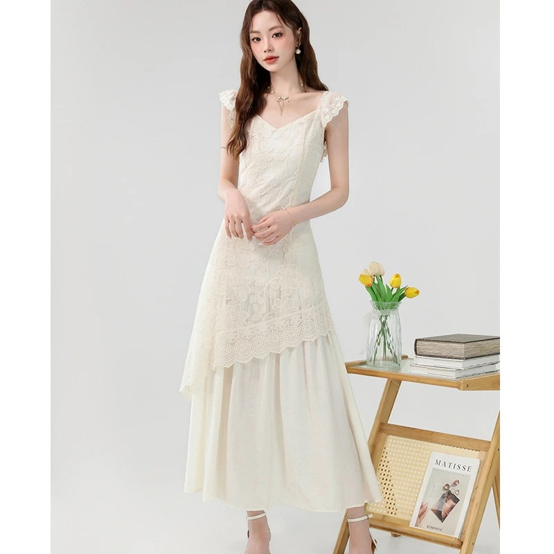 レース刺繡 フレンチスタイル エレガント アシンメトリーワンピースドレス 演奏会 パーティー 結婚式 フォーマル ロングドレス 春 夏 秋 女性 Vネック 上品 大人可愛い 新款 レース刺繡 フレンチスタイル エレガント アシンメトリーワンピースドレス 演奏会 パーティー 結婚式 フォーマル ロングドレス 春 夏 秋 女性 Vネック 上品 大人可愛い 新款
