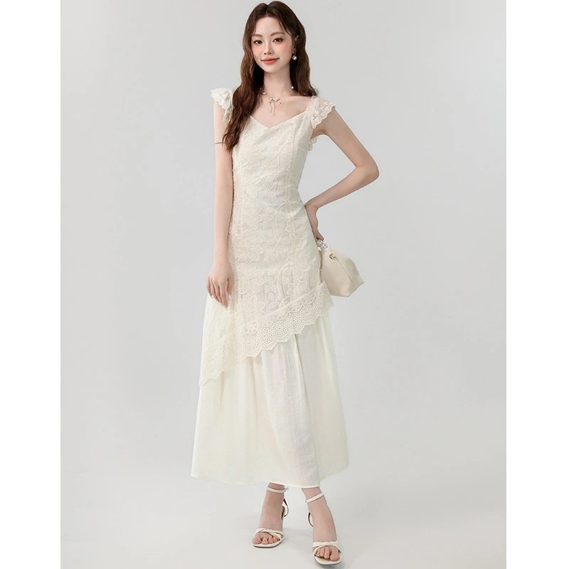 レース刺繡 フレンチスタイル エレガント アシンメトリーワンピースドレス 演奏会 パーティー 結婚式 フォーマル ロングドレス 春 夏 秋 女性 Vネック 上品 大人可愛い 新款 レース刺繡 フレンチスタイル エレガント アシンメトリーワンピースドレス 演奏会 パーティー 結婚式 フォーマル ロングドレス 春 夏 秋 女性 Vネック 上品 大人可愛い 新款