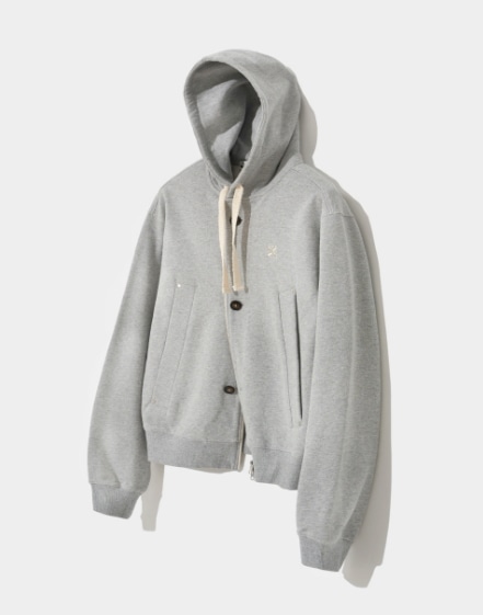 SATUR】 TEO COTTON ALL DAY HOOD ZIP-UP : MELANGE GRAY