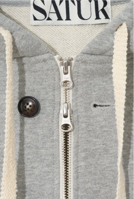 SATUR】 TEO COTTON ALL DAY HOOD ZIP-UP : MELANGE GRAY