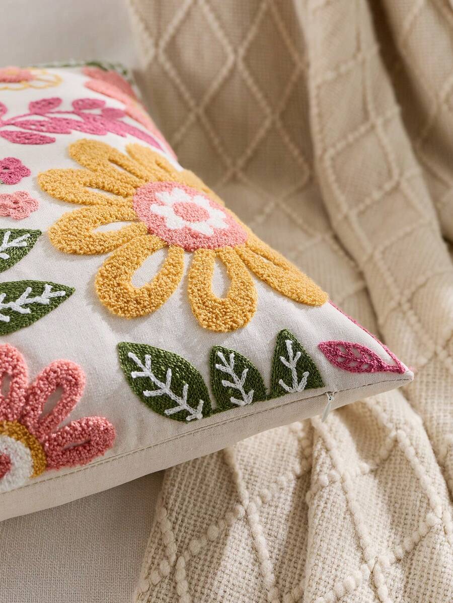Qoo10] 1個 モダンな花柄刺繍クッションカバー室