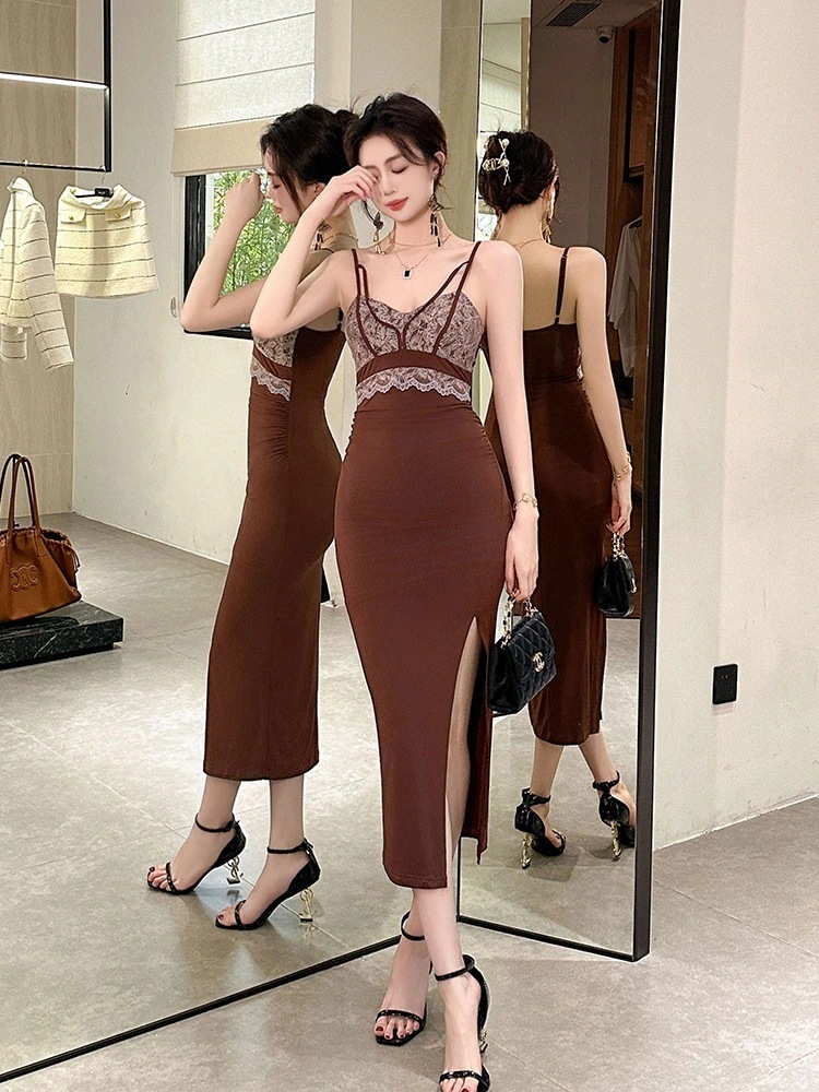 JY.上品 キャミワンピース Vネック スリット タイト ドレス パーティー 着痩せ 大人 お呼ばれ 同窓会 披露宴 卒業式 結婚式 ウェディング 二次会 成人式