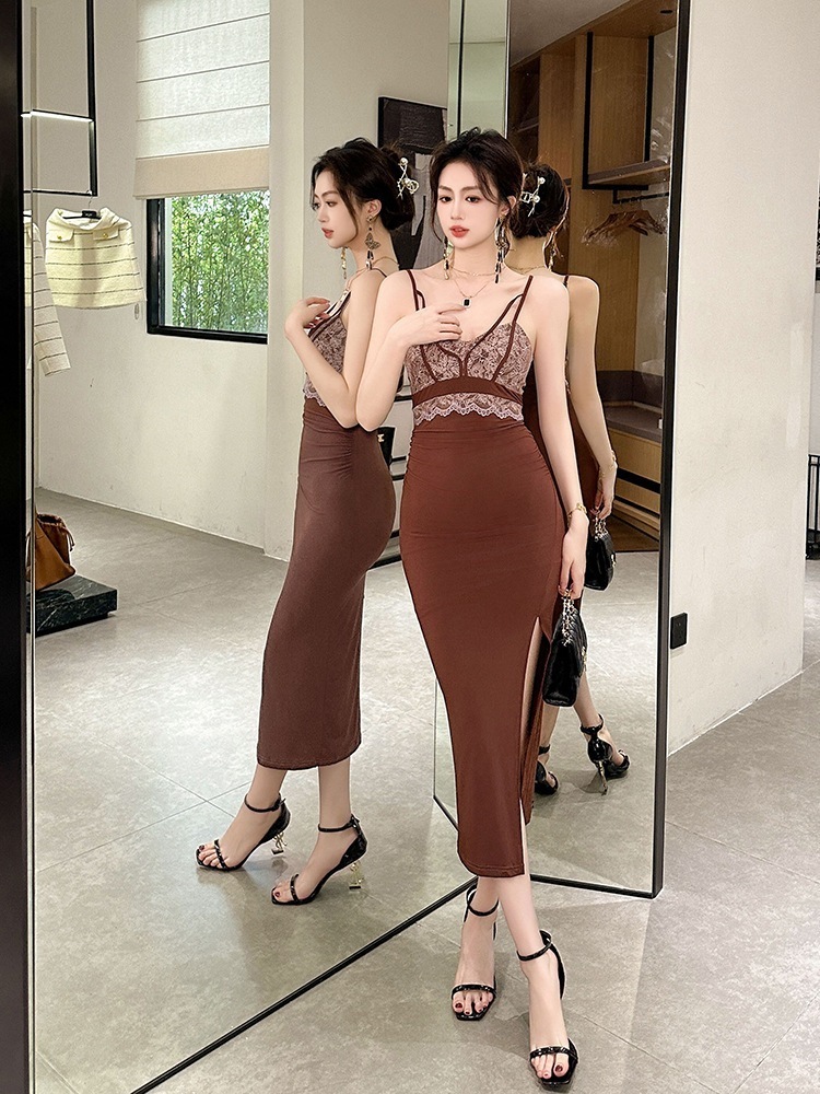 JY.上品 キャミワンピース Vネック スリット タイト ドレス パーティー 着痩せ 大人 お呼ばれ 同窓会 披露宴 卒業式 結婚式 ウェディング 二次会 成人式