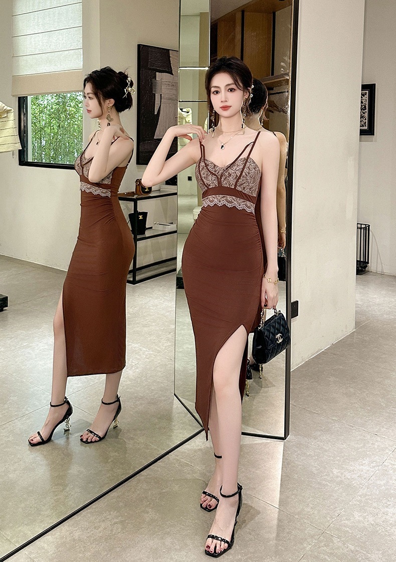 JY.上品 キャミワンピース Vネック スリット タイト ドレス パーティー 着痩せ 大人 お呼ばれ 同窓会 披露宴 卒業式 結婚式 ウェディング 二次会 成人式