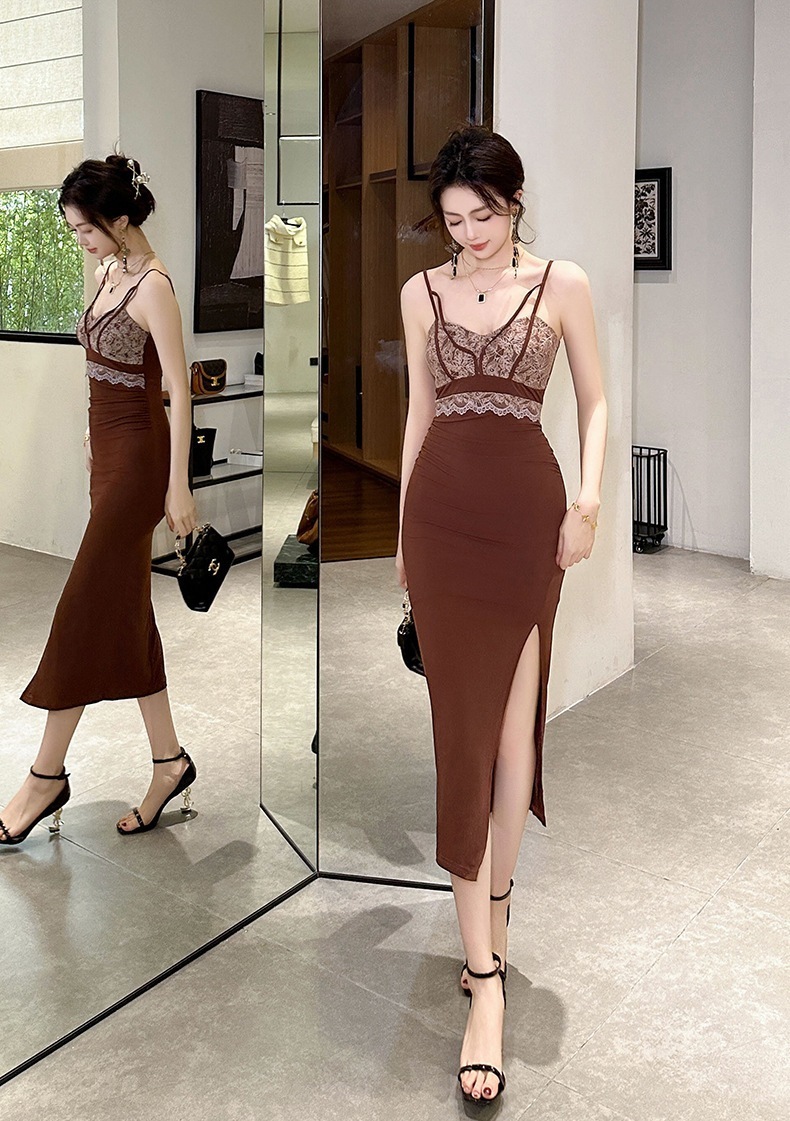 JY.上品 キャミワンピース Vネック スリット タイト ドレス パーティー 着痩せ 大人 お呼ばれ 同窓会 披露宴 卒業式 結婚式 ウェディング 二次会 成人式