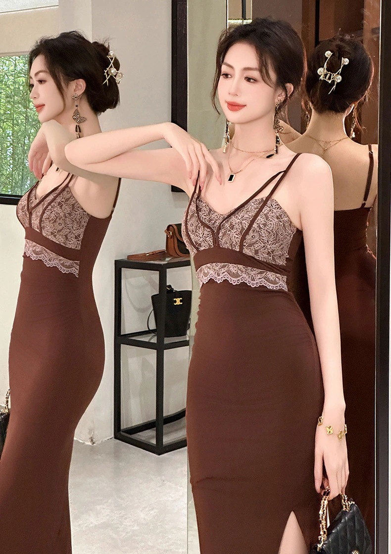 JY.上品 キャミワンピース Vネック スリット タイト ドレス パーティー 着痩せ 大人 お呼ばれ 同窓会 披露宴 卒業式 結婚式 ウェディング 二次会 成人式